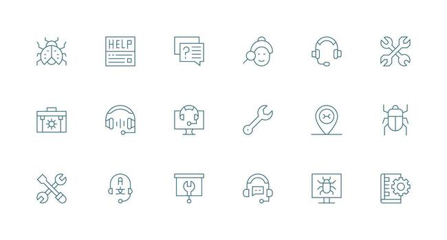 Minimal Line Style Technical Support Icons with 18 Vectors All-Purpose Icon Design Pack