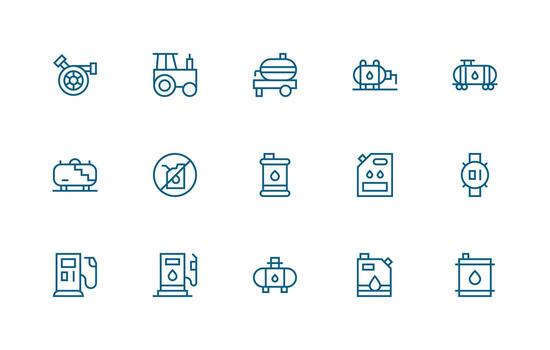 Gasoline Design Icons featuring 15 in Regular Line Style Neatly Designed Icons for Web Platforms vector