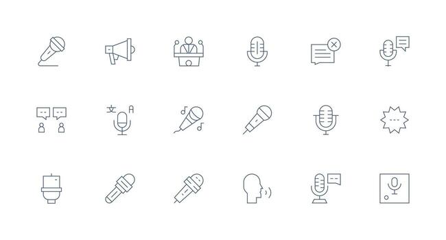 Commentary Icon Set with 18 Minimal Line Graphics Light Icon Series vector
