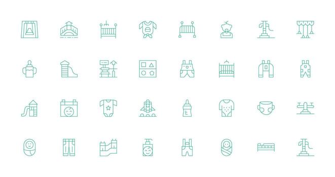 32 Thin Line Style Icons from Toddler Collection Icon Collection Set vector