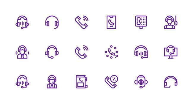 Call Center Icon Set with 18 Strong Stroke Line Graphics Multi-Purpose Icon Pack for Templates vector