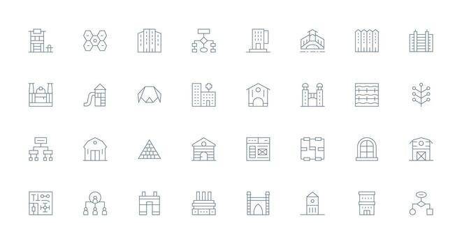32 Thin Line Style Icons from Structure Collection Icon Pack for Various Themes vector
