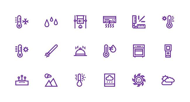 Strong Stroke Line Icons from Temperature Set with 18 Vectors Organized Glyph Icons for Fast Design