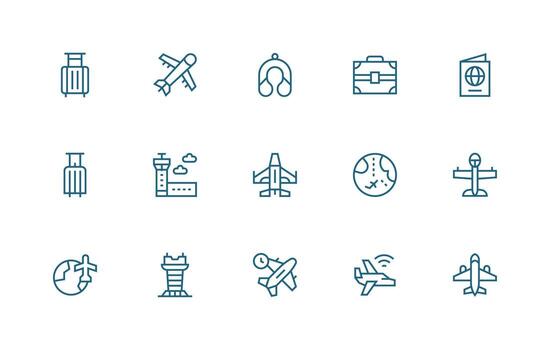 15 Regular Line Style Icons from Airplane Collection Simplified Icon Pack for Visual Tools vector