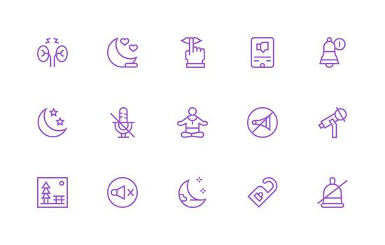 15 Icons for Quiet in Regular Line Format Pixel Perfect Icon Set vector