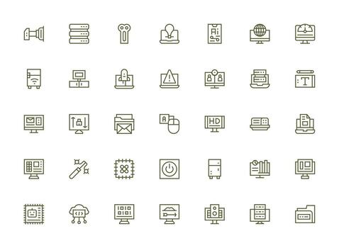 regular limpiar línea íconos desde computadora conjunto con 35 vectores limpiar icono colección para web utilizar