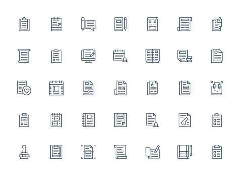 35 íconos para memorándum en regular limpiar línea formato profesional icono paquete para desarrollo trabajo vector