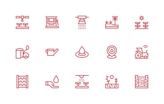 irrigación visual paquete conteniendo 15 regular línea íconos limpiar icono conjunto icono paquete para ui proyectos vector