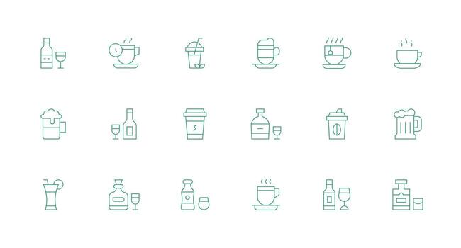 Drink Icon featuring 18 Icons in Minimal Line Design Multi-Purpose Icon Set vector