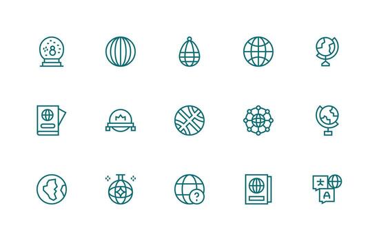 Globe featuring 15 Icons in Regular Line Design Fully Editable Icon Set for Web vector