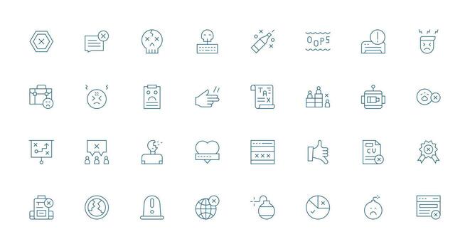 Failure Set with 32 Thin Line Icons Digital Product Icons for Fast Delivery vector