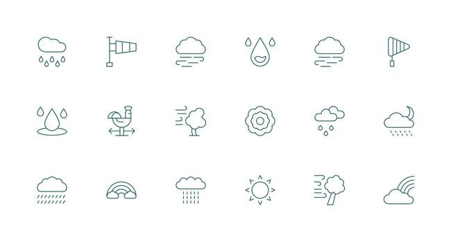 Meteorology Set with 18 Minimal Line Icons Sharp Icons for Presentations vector