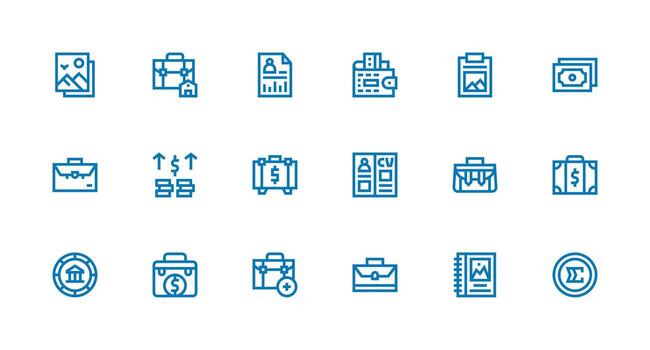 Portfolio Icon Collection with 18 Strong Stroke Line Designs Core Icon Collection for Daily Tasks vector