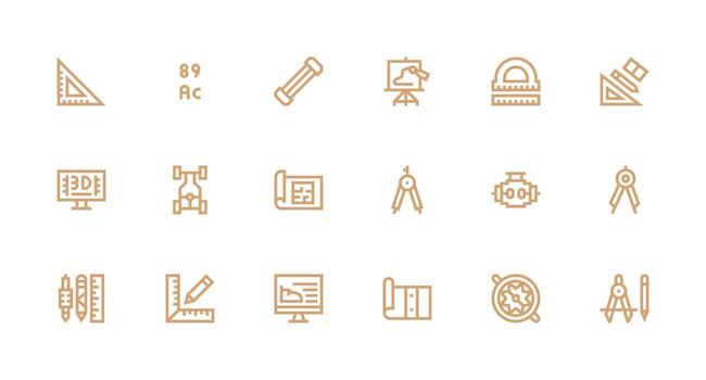 Technical Drawing Set with 18 Strong Stroke Line Icons Smart Icon Collection vector