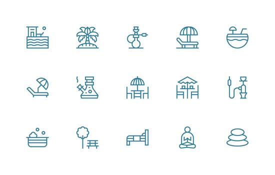 Relaxation Design Icons featuring 15 in Regular Line Style Interface Icon Collection vector