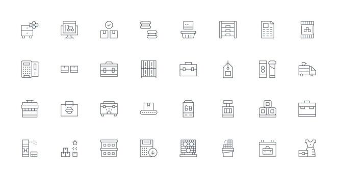Inventory Design Icons featuring 32 in Thin Line Style General Use Icon Pack vector