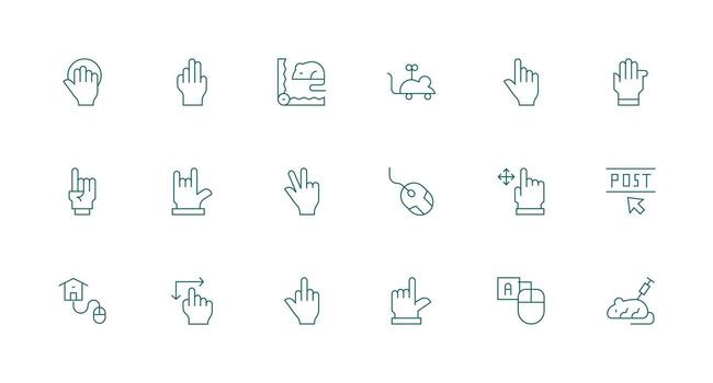 ratón presentando 18 íconos en mínimo línea diseño sensible icono conjunto para flexible diseños vector