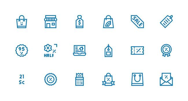 Sale featuring 18 Icons in Strong Stroke Line Design Flexible Icon System for Web Interfaces vector