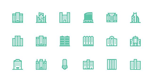 Apartments Design Icons featuring 18 in Strong Stroke Line Style Simple Icons for Interface and Wireframes vector