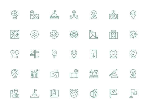 posición icono conjunto con 35 ligero línea gráficos mínimo icono conjunto para interfaz proyectos vector