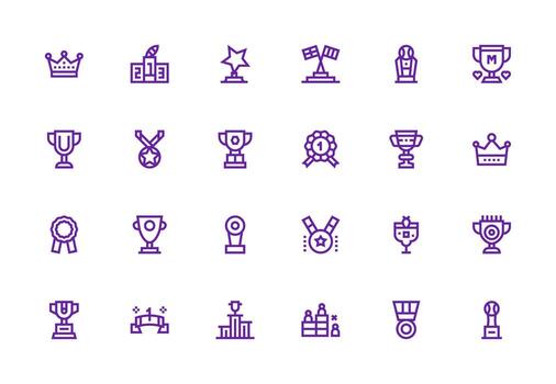 Winner Icon Set with 24 Thick Line Line Graphics Organized Icon Pack for Quick Access vector