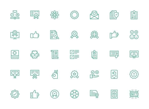Regular Clean Line Style Validation Icons with 35 Vectors Web Icon Collection