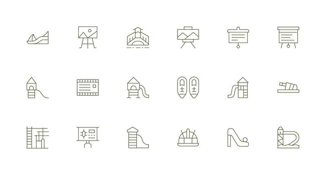 Slide Icon Set with 18 Minimal Line Graphics UI-Ready Icon Collection vector