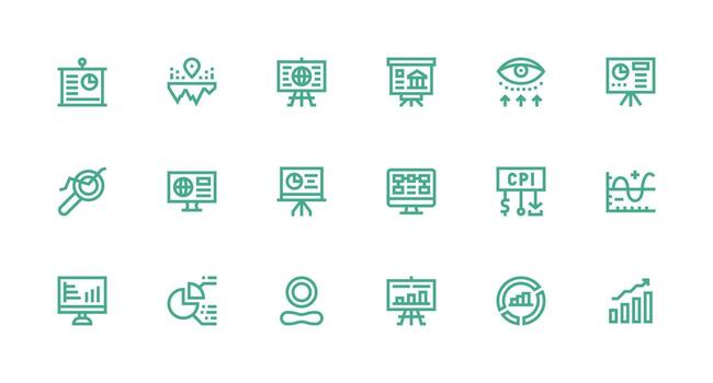 18 Strong Stroke Line Designs for Data Visualization Icons Clear and Concise Icon Set Collection vector