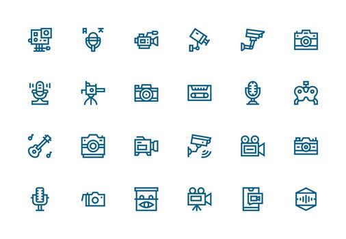 Thick Line Line Style Recording Icons with 24 Vectors Complete Icon Set for Mobile Apps