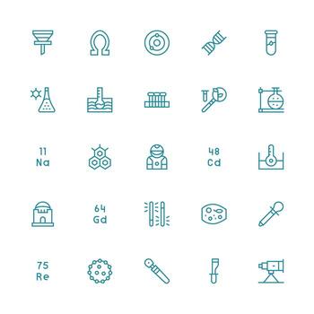 Science Design Icons featuring 25 in Medium Stroke Outline Style Clear and Concise Icon Set Collection vector