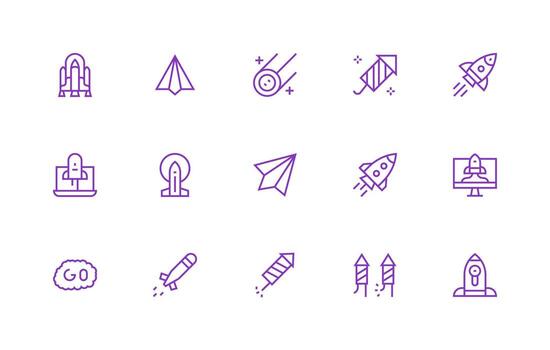 Launch Icon Collection with 15 Regular Line Designs UI Icon Set vector