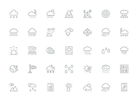 35 ligero línea estilo íconos desde pronóstico colección completar icono conjunto para móvil aplicaciones vector