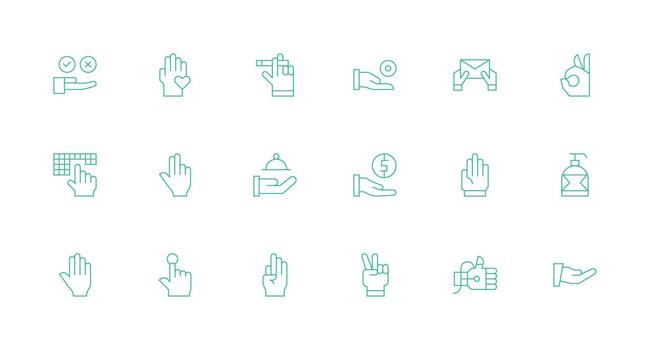 18 Hand Icons in Minimal Line Aesthetic Interface Icons for Daily Use vector