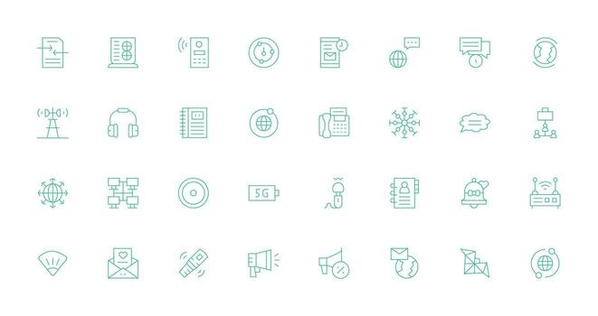 32 Communication Icons in Thin Line Aesthetic Scalable Icons for Cross-Platform Interfaces vector