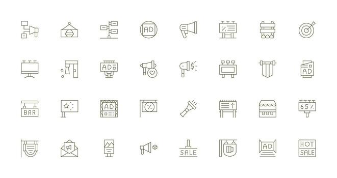 Advertising Set with 32 Thin Line Icons Neatly Designed Icons for Web Platforms vector