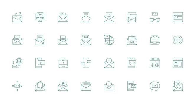 bandeja de entrada diseño íconos presentando 32 en Delgado línea estilo interfaz icono colección para diario proyectos vector