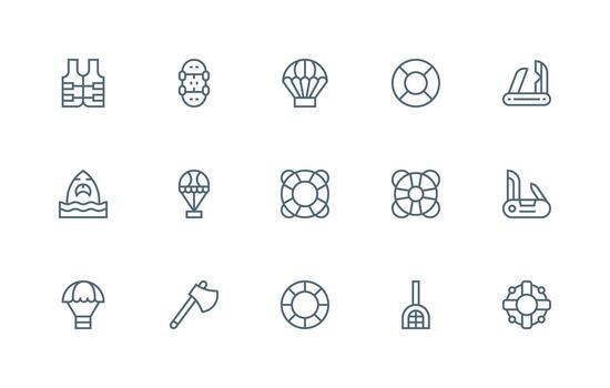 supervivencia incluso 15 regular línea ilustraciones ui icono conjunto vector