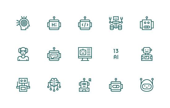 Regular Line Style Artificial Intelligence Icons with 15 Vectors Outline Icon Pack