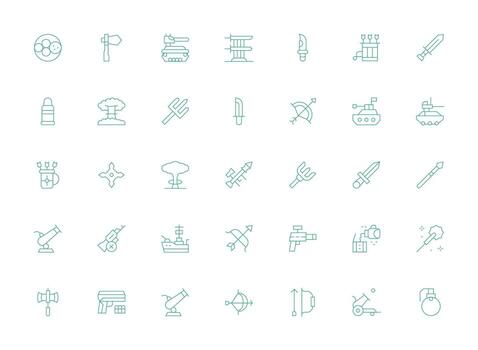35 Light Line Style Icons from Weapon Collection User Interface Icons for Digital Products vector