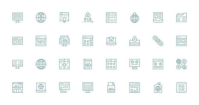 Website featuring 32 Icons in Thin Line Design Simplified Icon Pack for Visual Tools vector