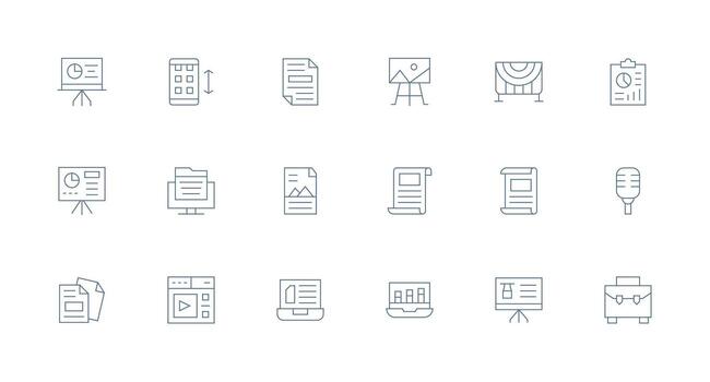 Presentation featuring 18 Icons in Minimal Line Design Outline Icon Pack vector