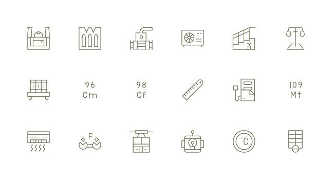 Unit Design Icons featuring 18 in Minimal Line Style Detailed Icon Collection for Design Systems vector