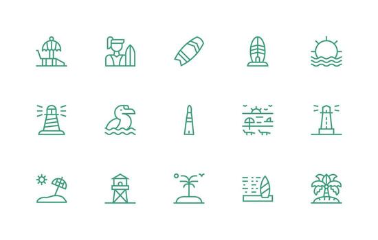 15 Icons for Coastal in Regular Line Format Minimal Icon Pack vector