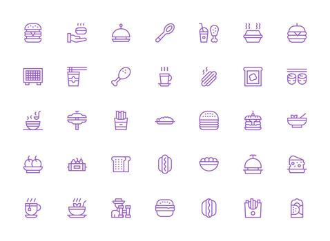 Lunch featuring 35 Icons in Regular Clean Line Design User Interface Icons for Digital Products vector