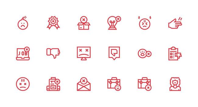 Unsuccessful Visual Pack containing 18 Strong Stroke Line Icons Quick Access Icons for UI Development vector