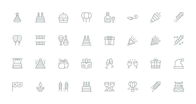 Celebration Icon Design Icons featuring 32 in Thin Line Style Interface Icon Collection for Daily Projects vector