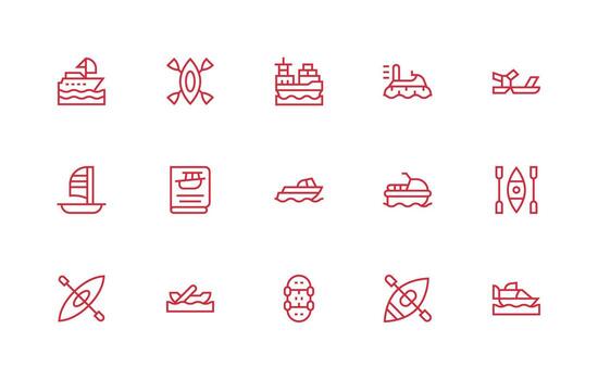 Watercraft Design Icons featuring 15 in Regular Line Style Scalable Icons for Cross-Platform Interfaces vector