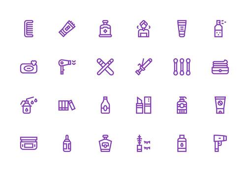 Cosmetics Icon Set with 24 Thick Line Line Graphics Functional Icon Series vector