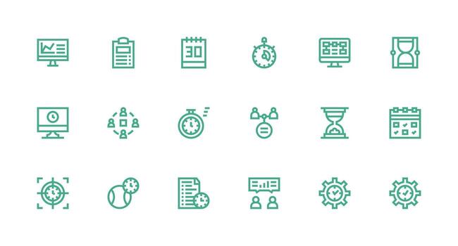 18 fuerte carrera línea estilo íconos desde proyecto administración colección limpiar icono conjunto icono paquete para ui proyectos vector