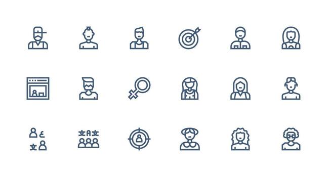 Demographic Icon Set with 18 Strong Stroke Line Graphics Essential Icon Collection vector